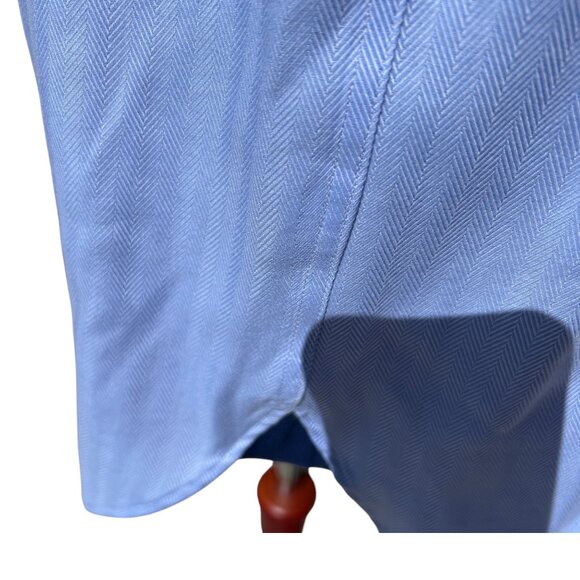 LORENZO UOMO Men's Blue Herringbone Shirt Trim Fit Button Up - 16 (34-35) - Picture 6 of 7